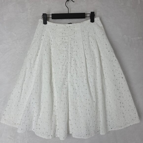Magaschoni White Cotton Eyelet Skirt Midi 27x23.5 Lined Floral Spring Crisp - Picture 5 of 10